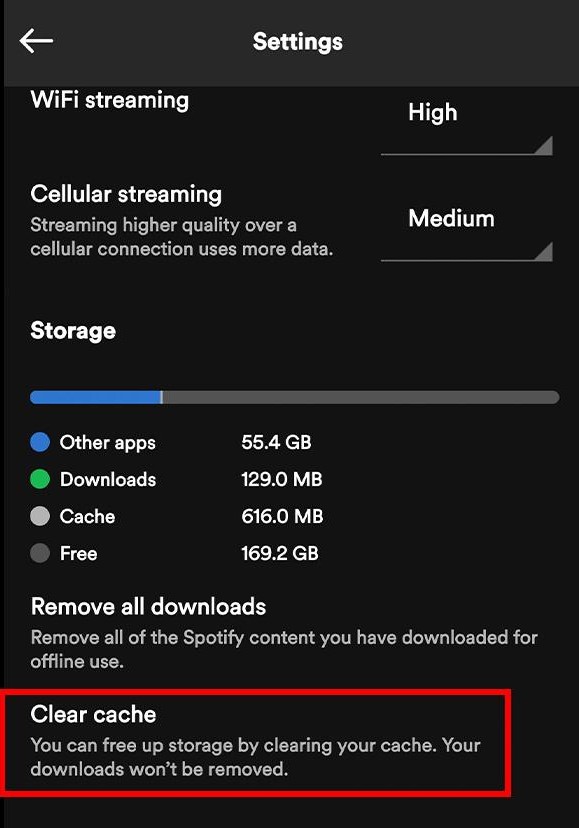 Clearing up Spotify cache on Android
