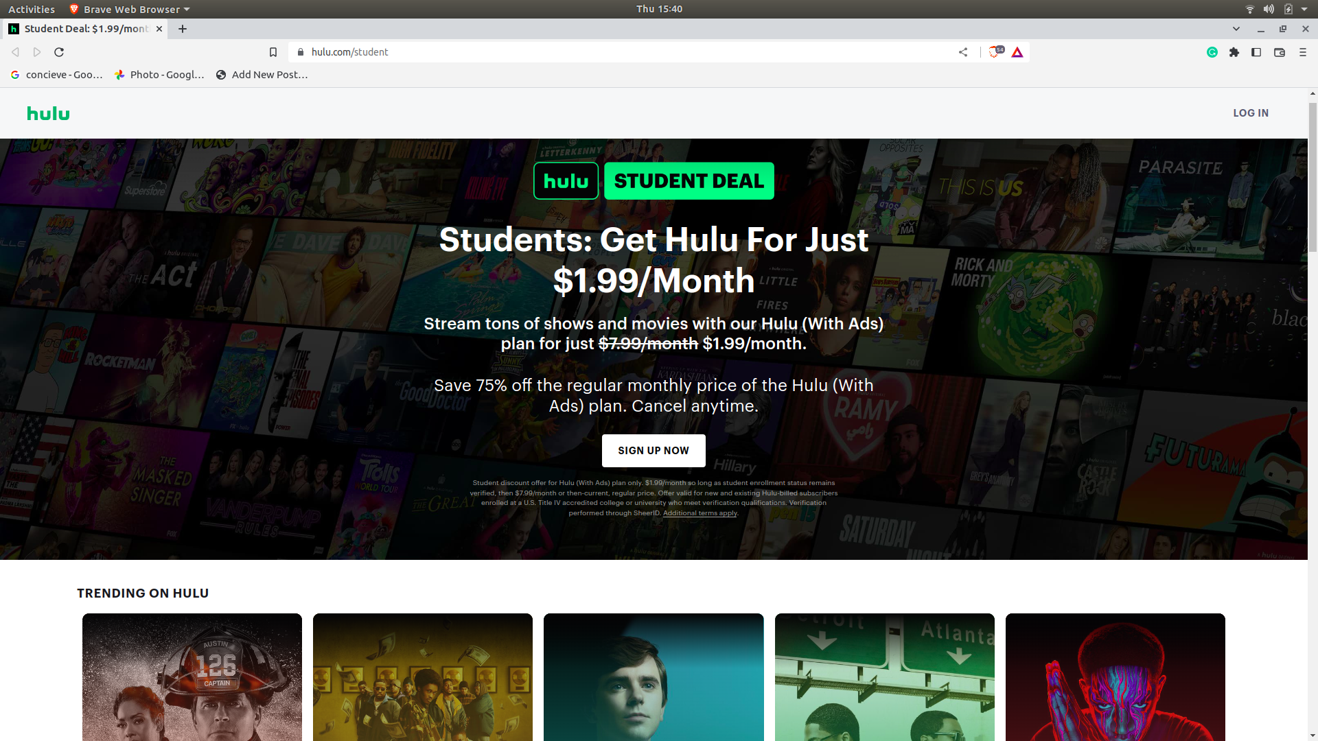 Hulu Student discount page