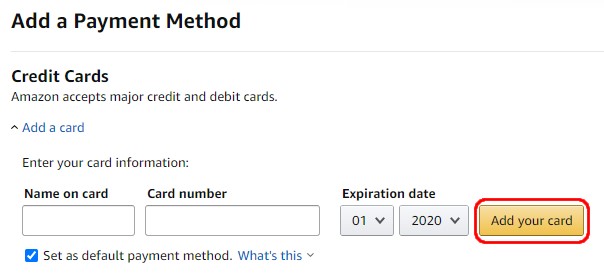 Add Amazon Payment Method