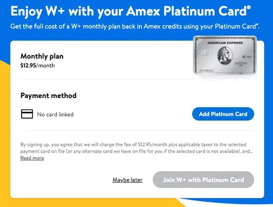 Add Amex Platinum Card To Walmart+