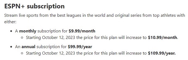 ESPN Monthly & Annual Subscription Plans