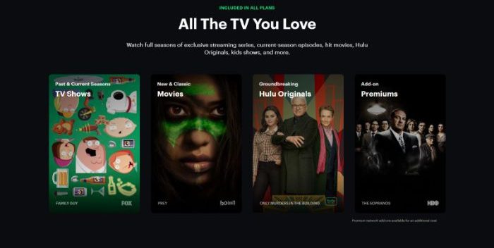 homepage of Hulu Free Trial