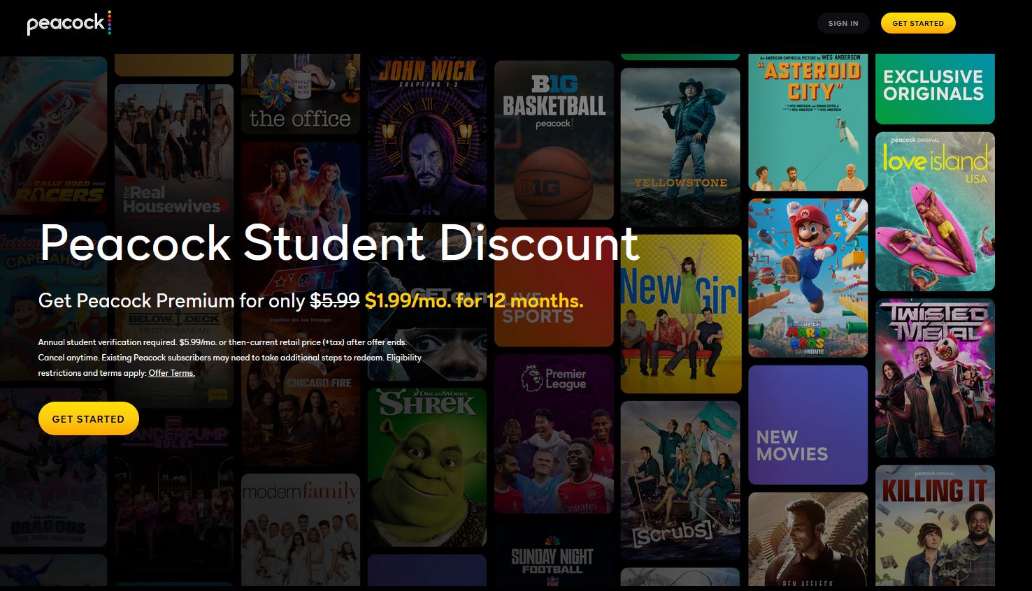peacock tv student discount page